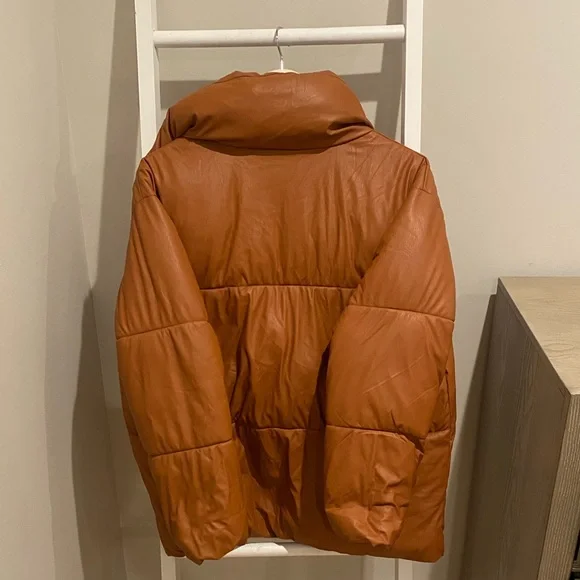 NVLT - Faux Leather Brown Puffer Coat - Size Small - Picture 6 of 6